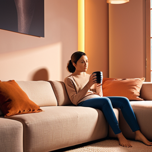 **Prompt:** A cozy, futuristic living room, bathed in warm, soft light. Smart home devices are subtly integrated into the environment, such as a sleek, voice-activated smart speaker and ambient lighting adjusting itself. A person is comfortably relaxing on a sofa, holding a cup of tea, with a serene expression, symbolizing freed-up time and ultimate convenience. The scene emphasizes personalized comfort and the seamless integration of AI into daily life. High detail, photorealistic, warm color palette.