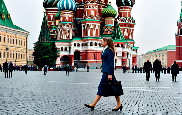 Business in Moscow**
"A professional businesswoman in a stylish, modest business suit, walking near the Red Square in Moscow, with St. Basil's Cathedral in the background, fully clothed, appropriate attire, safe for work, perfect anatomy, natural proportions, professional photography, high quality, overcast day, professional."
**